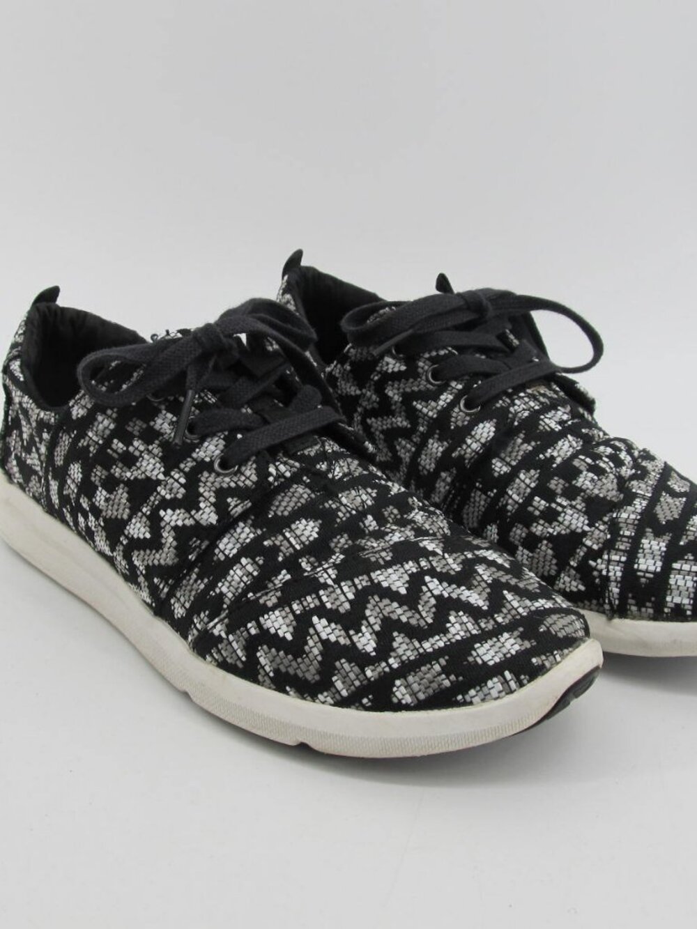 Toms Del Rey Sneakers Womens 7 Aztec Black White Lace Up